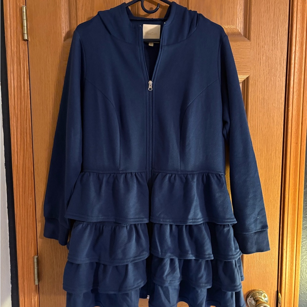 Modcloth Deep Blue Hoodie with Ruffles